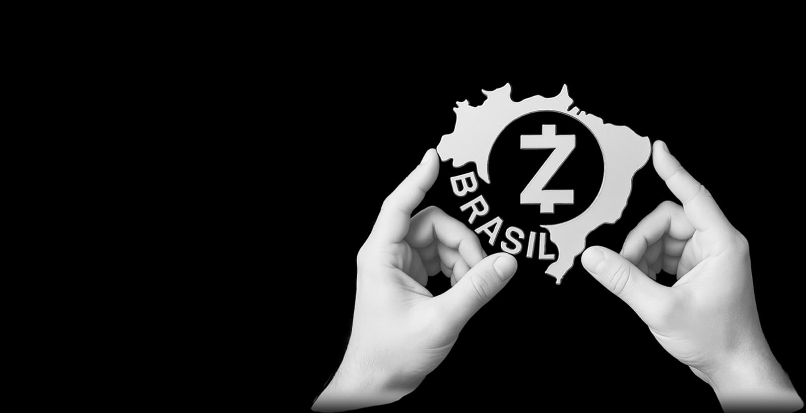 Mãos segurando a logo Zcash Brasil